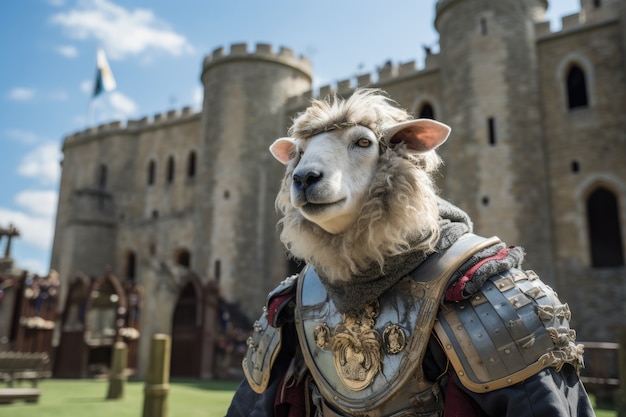 Free photo portrait of sheep with armour