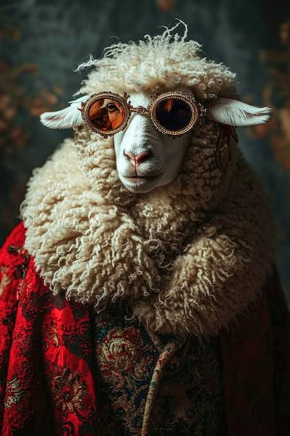 Портрет овцы с прохладными солнцезащитными очками