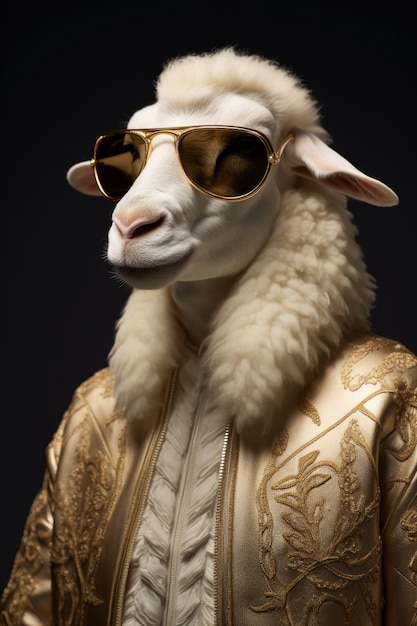 涼しいサングラスをかけた羊の肖像画