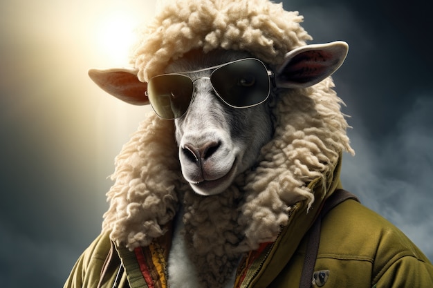 Free photo portrait of sheep with cool sunglasses