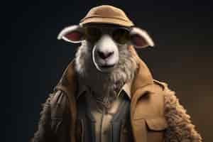 Free photo portrait of sheep with cool sunglasses