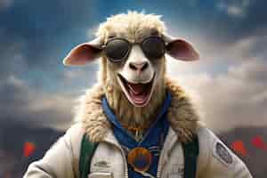 Foto gratuita ritratto di pecore con occhiali da sole freschi