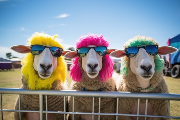 Free photo portrait of sheep with cool sunglasses