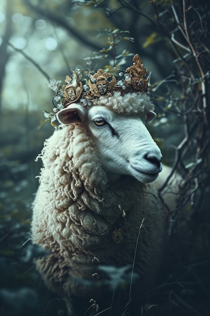 Free photo portrait of sheep with crown