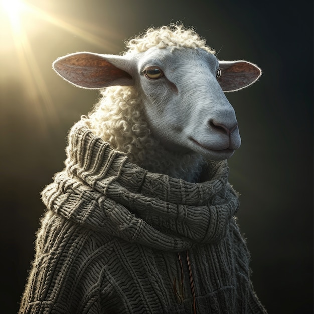 Free photo portrait of sheep with sweater