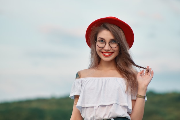 Portrait shiny positive girl with irresistible smile