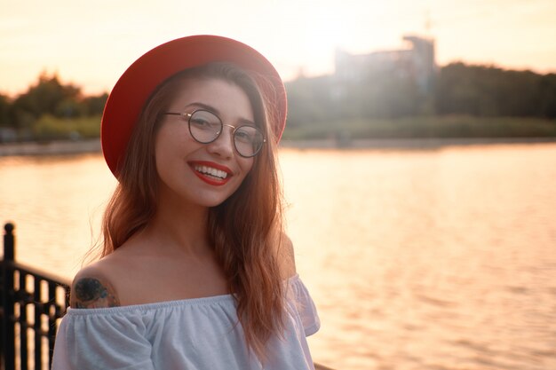 Portrait shiny positive girl with irresistible smile