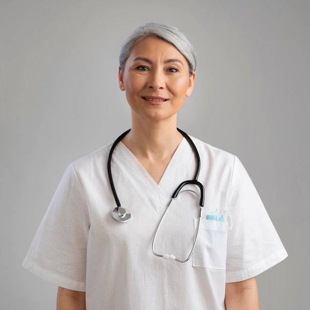 Foto gratuita ritratto dell'operatore sanitario femminile di smiley