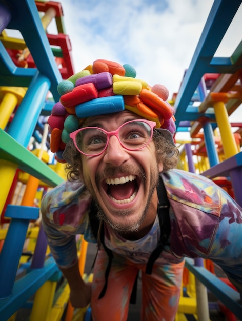 Foto gratuita ritratto di uomo sorridente al parco divertimenti