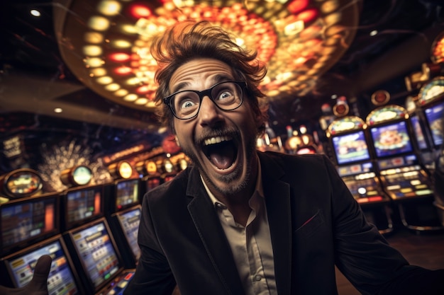 Free photo portrait of smiley man at casino