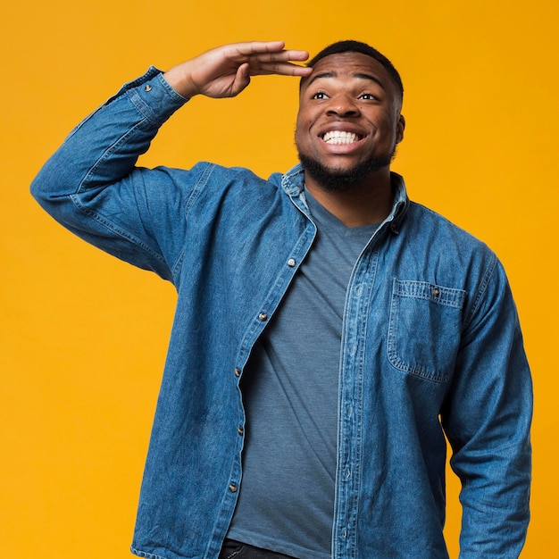 portrait smiley man in salute pose