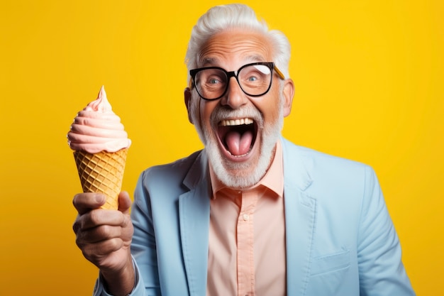 Foto gratuita ritratto di uomo sorridente con gelato