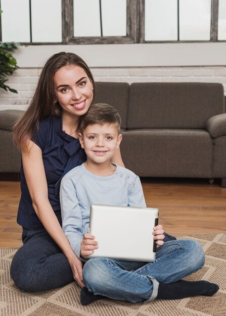 Portrait of smiley mom with son