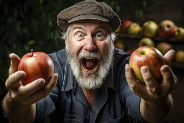 Foto gratuita ritratto di uomo senior sorridente con le mele