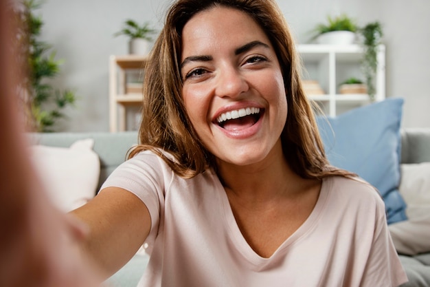 Portrait smiley woman laughing