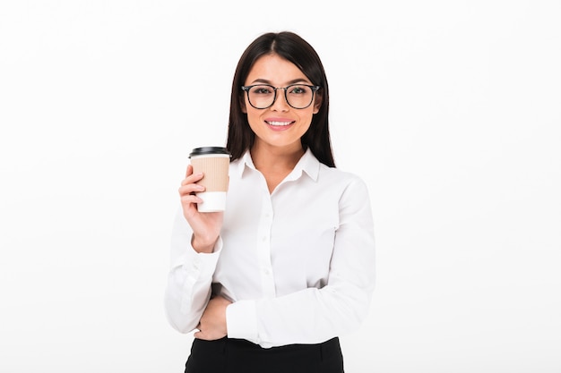 Портрет улыбающегося азиатских бизнес-леди в очки