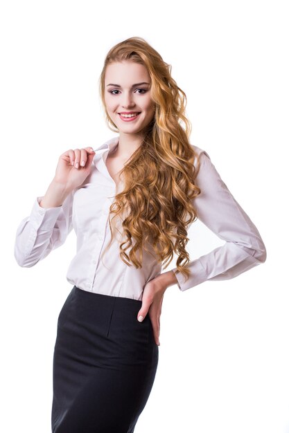 Portrait of smiling business woman, isolated on white background