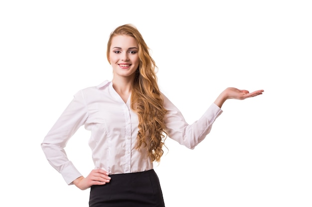 Portrait of smiling business woman, isolated on white background