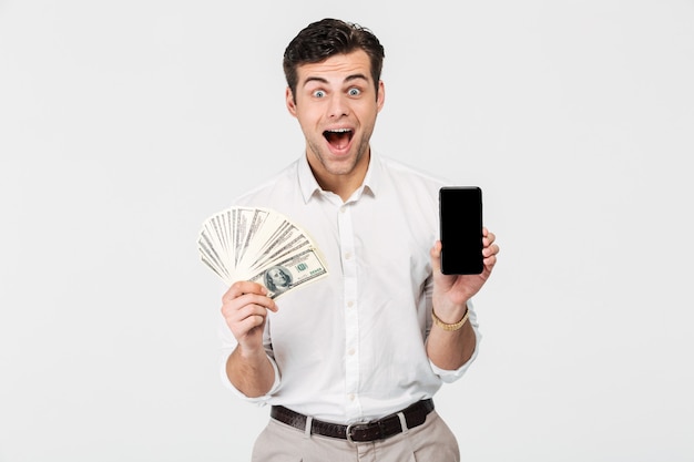 Portrait of a smiling excited man