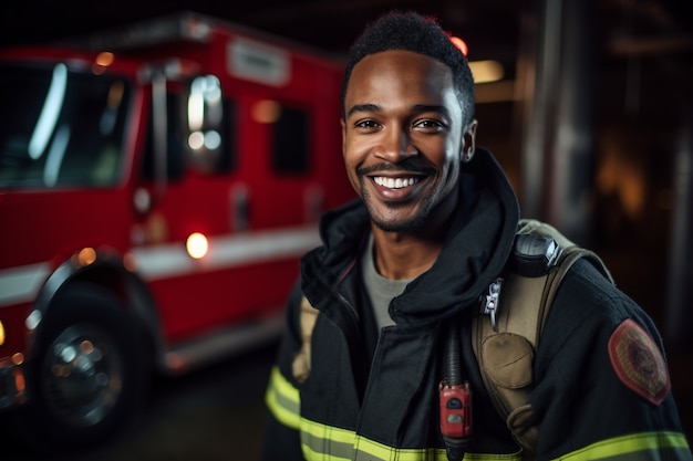 笑顔の消防士の肖像画
