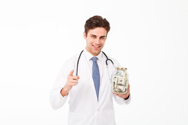 Portrait of a smiling happy male doctor dressed