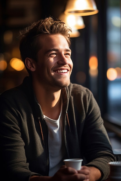 Foto gratuita ritratto di un uomo sorridente al bar