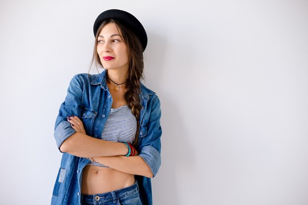 Portrait smiling young woman with hat