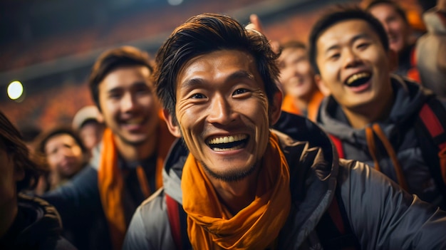 Free photo portrait of soccer game fans enjoying match