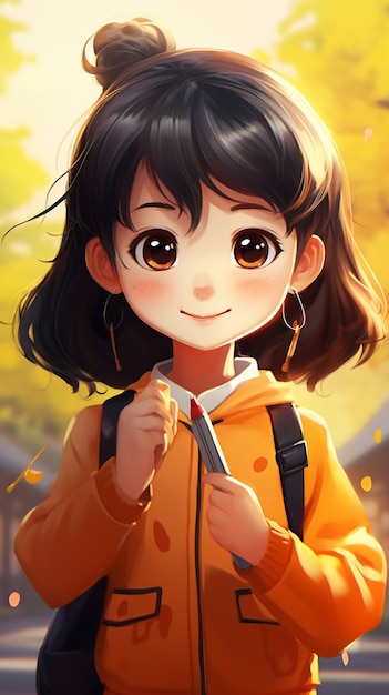 Портрет студента в стиле аниме, посещающего школу