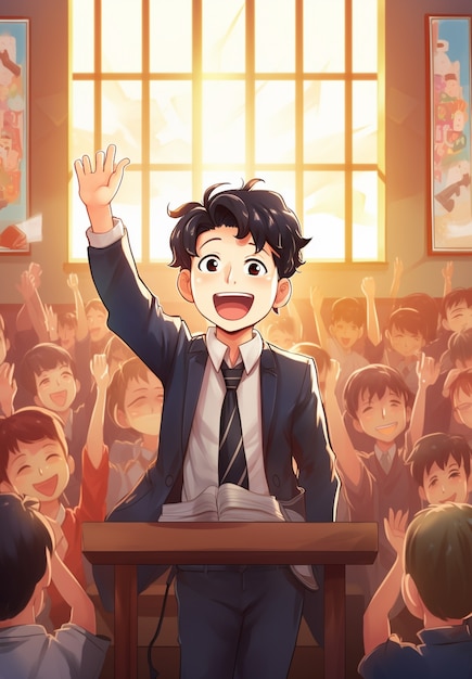 Portrait of student in anime style attending school