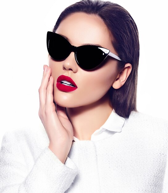 Portrait of stylish beautiful young woman with sunglasses