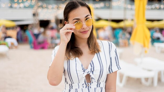 Portrait of stylish young girl posing