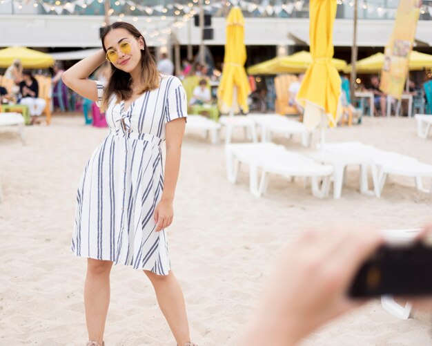 Portrait of stylish young girl posing