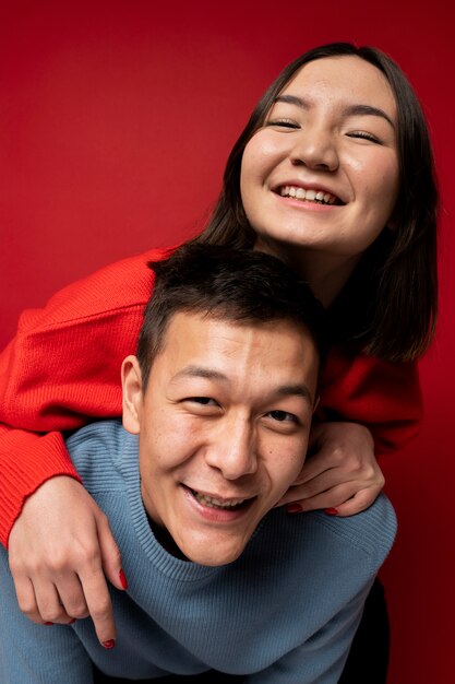 Portrait of teenage friends smiling and having fun