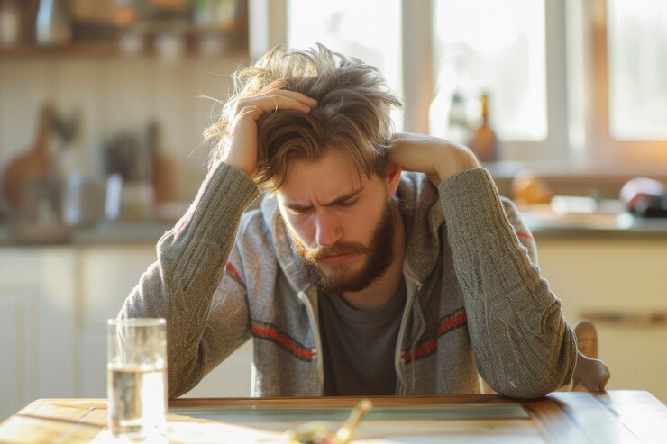 Free Photo portrait of teenager suffering from hangover
