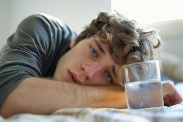 Portrait of teenager suffering from hangover