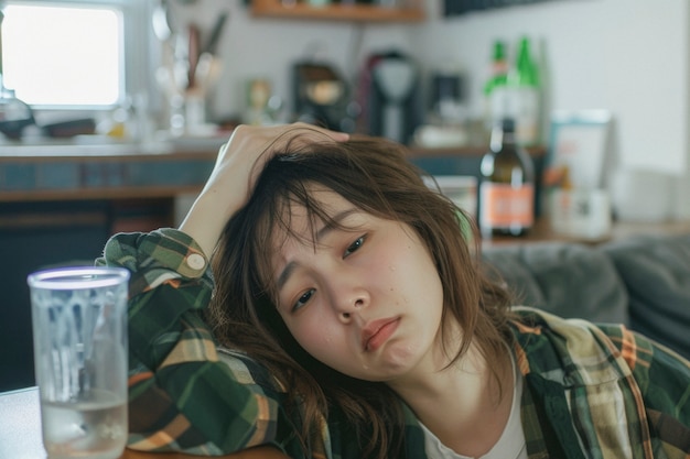 Free photo portrait of teenager suffering from hangover