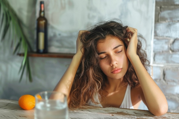 Foto gratuita ritratto di un adolescente che soffre di sbornia