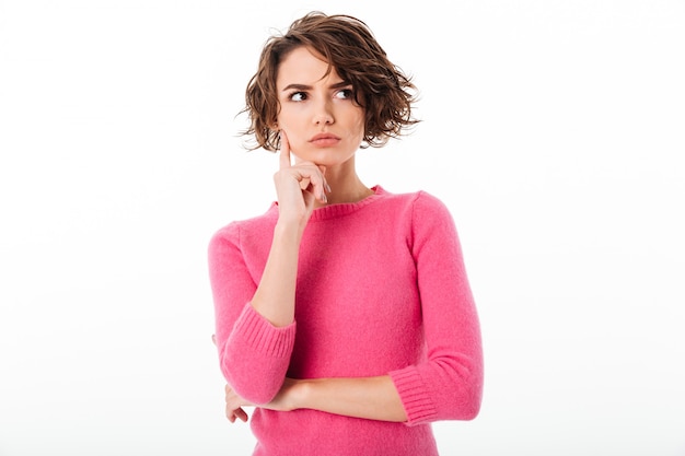 Free photo portrait of a thoughtful cute girl