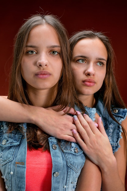 Free photo portrait of two beautiful twin young women