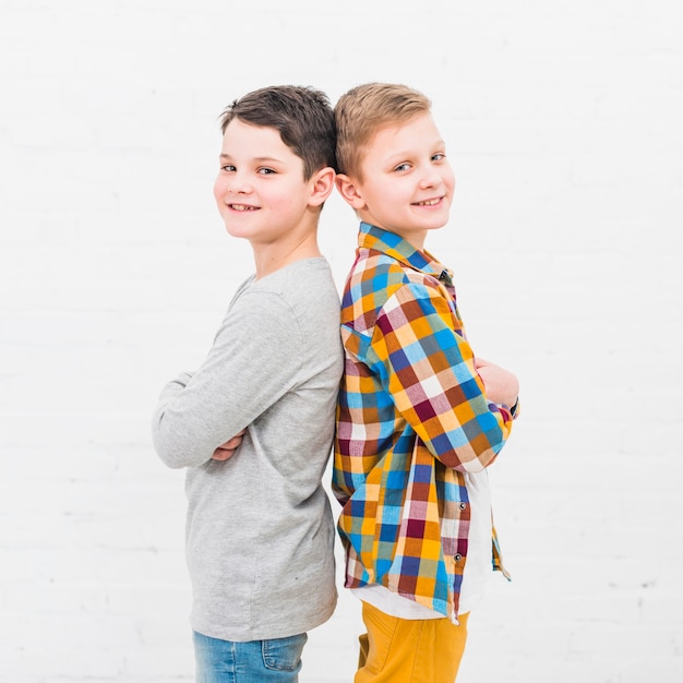 Portrait of two boys at home