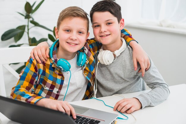 Portrait of two boys at home