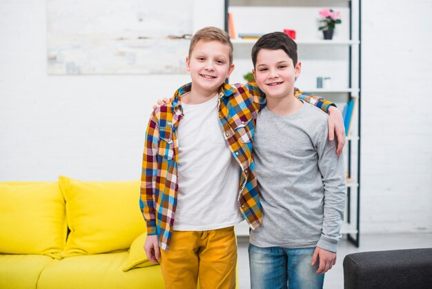 Portrait of two boys at home