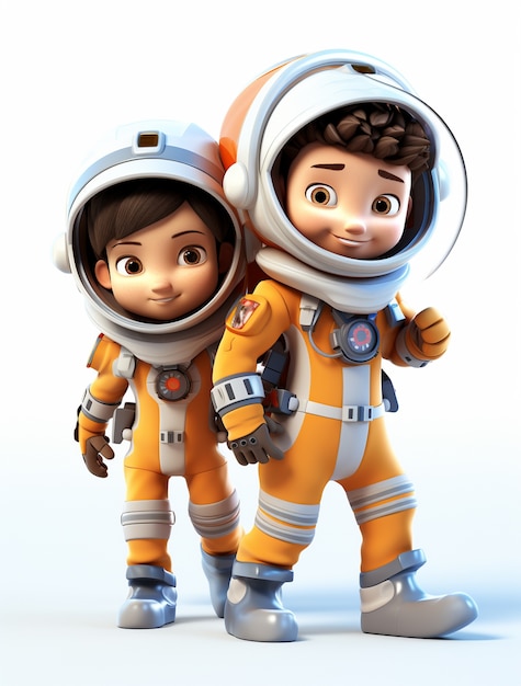 Free photo portrait of two child astronauts in space suits