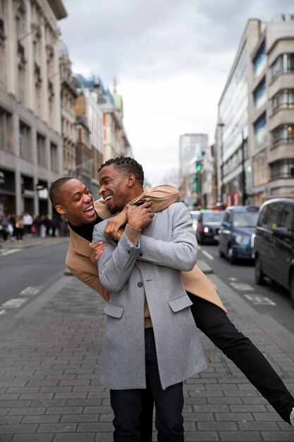 Portrait of two gay black men in love