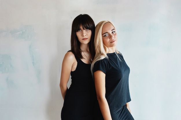 Portrait of two women model posing