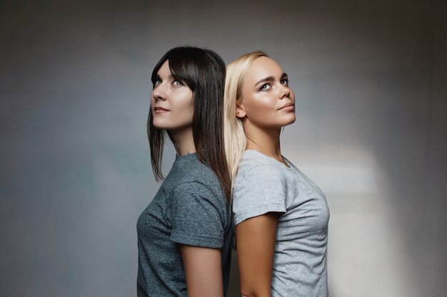 Portrait of two women model posing