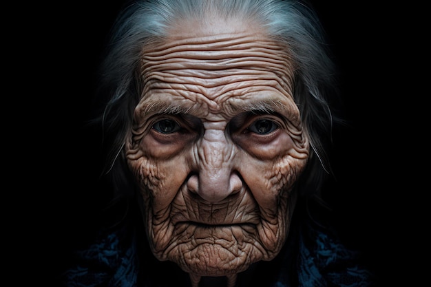 暗い背景の非常に年配の女性の肖像画
