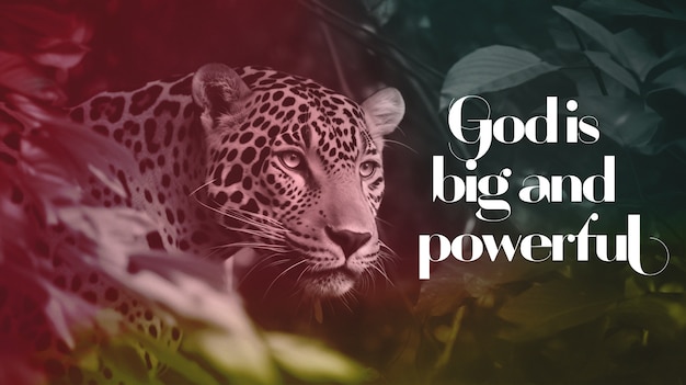 Free photo portrait of wild cat with gradient effect and religious quote