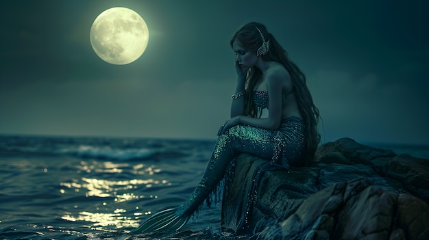 Free photo portrait of woman as a fantastic mermaid creature with tail